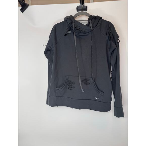 Alo yoga ripped hoodie dark grey S - Picture 4 of 7
